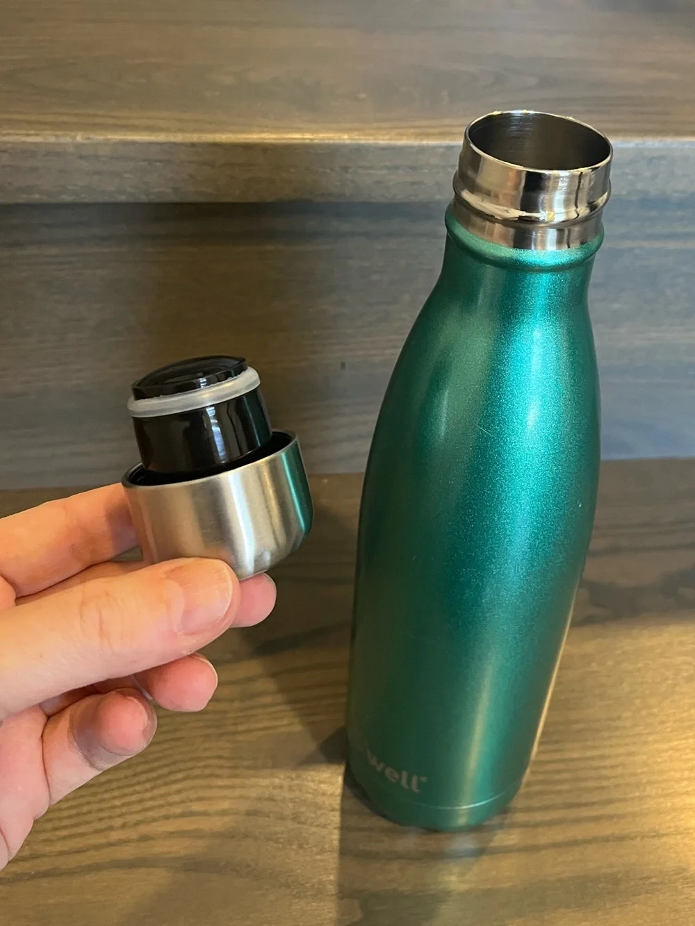 S'well Metallic Teal Green Insulated Bottle with Silver Cap